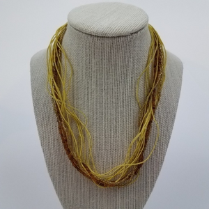Necklace multi strand beaded‎ brown yellow gold sil